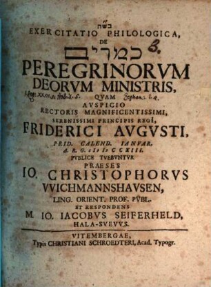 Exercitatio Philologica De Kemarîm Peregrinorvm Deorvm Ministris