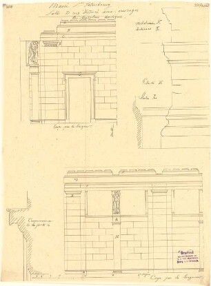 Klenze, Leo von; St. Petersburg (Russland); Eremitage - Saal D (Schnitte, Details)