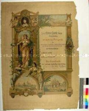 Urkunde zur Verleihung der goldenen Medaille auf der Internationalen Gartenbau-Ausstellung in Köln an die Firma Ernst March und Söhne