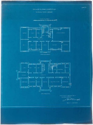 Pfarrhaus, Kattowitz-Bogudschütz: Grundriss Dachgeschoss und Keller 1:100