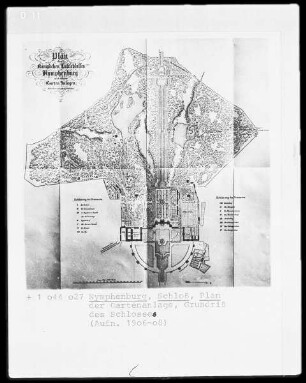 Plan der Gartenanlage und Grundriss Schloss Nymphenburg