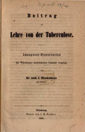 Beitrag zur Lehre von der Tuberculose