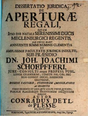 Diss. iur. de aperturae regali