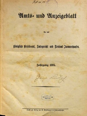 Amts- und Anzeigeblatt für das Königliche Bezirksamt Zusmarshausen. 1895