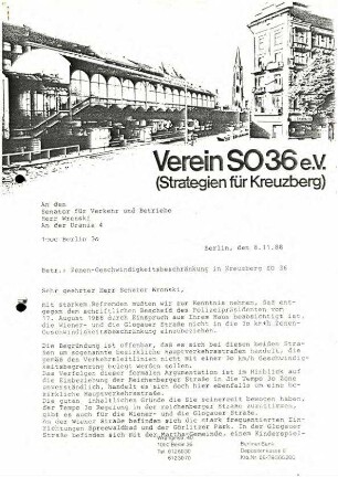 Protokolle, Flugblätter und Schriftwechsel: "Initiative für Tempo 30 in der Wiener und Glogauer Straße"