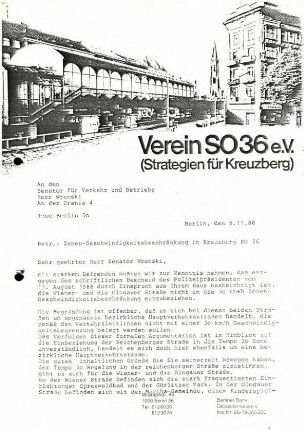 Protokolle, Flugblätter und Schriftwechsel:               "Initiative für Tempo 30 in der Wiener und Glogauer Straße"
