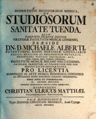 Diss. inaug. med. de studiosorum sanitate tuenda