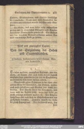 Fünf und zwanzigstes Capitel. Von der Entzündung der Hoden und Saamenbläschen.