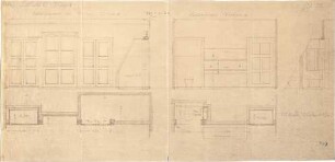 Fischer, Theodor; München - Solln; Haus Schickert - Schlafzimmer der Eltern Südwand u. Badezimmer Nordwand (Grundrisse, Schnitte)
