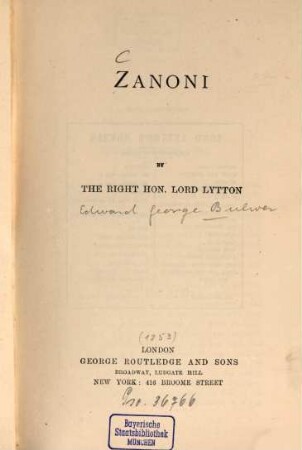 Lord Lytton's novels. 20, Zanoni