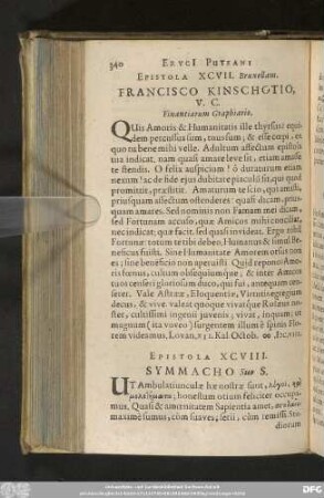 Epistola XCVII. Bruxellam. Francisco Kinschotio, V. C. Finantiarum Graphiario.