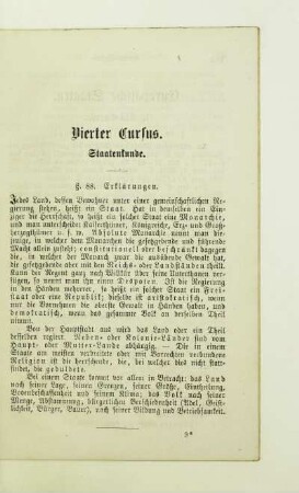 Vierter Cursus. Staatenkunde