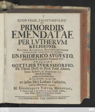 De Primordiis Emendatae Per Lvthervm Religionis