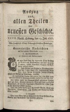 XXVIII. Nachl. Coburg, den 13. Jul. 1757.