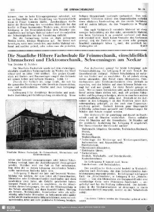 Die Staatliche Höhere Fachschule für Feinmechanik, einschließlich Uhrmacherei und Elektromechanik, Schwenningen am Neckar