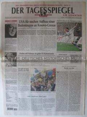 "Der Tagesspiegel", Berliner Tageszeitung mit Leitartikel über den Kosovo-Krieg
