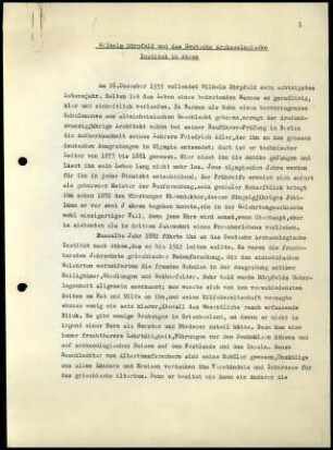 Festrede G. Karos zu Ehren von W. Dörpfeld