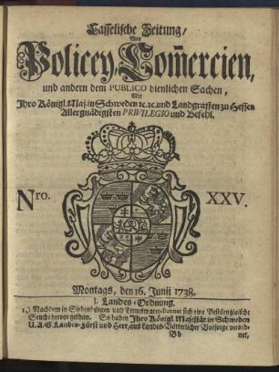 Nro. XXV, Montags, den 16. Junii 1738