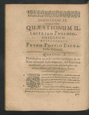 Disputatio IX. ... Respondente Petro Poppio