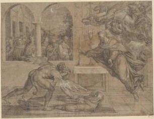 Der Teufel und der heilige Franziskus streiten um die Seele des Mönches Guido da Montefeltro. Dante, Göttliche Komödie, Hölle, 27. Gesang
