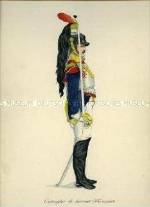 Uniformdarstellung, Kürassier, Frankreich, 1810. Tafel 2 aus: Les Gardes Imperiales et Royales de l'Armée Française.