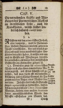 Cap. V. Die vornehmsten Kräffte und Wirckungen dieses Wassers im menschlichen Leibe, auch die Kranckheiten, welche bißher sonderlich dadurch curiret worden.