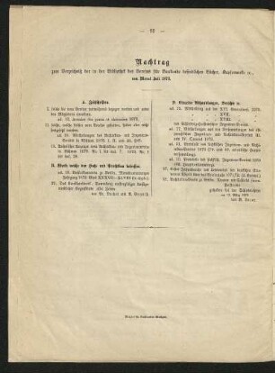 Nachtrag zum Verzeichnis der in der Bibliothek des Vereins für Baukunde befindlichen Bücher, Kupferwerke ec.