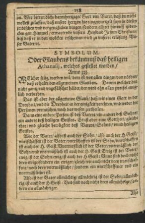 Symbolum. Oder Glaubens bekäntnuß daß heiligen Athanasii ...