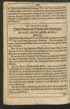 Symbolum. Oder Glaubens bekäntnuß daß heiligen Athanasii ...