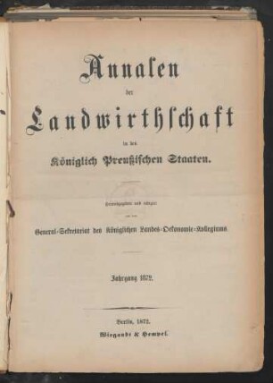 12.1872: Annalen der Landwirthschaft in den Königlich Preußischen Staaten / Wochenblatt
