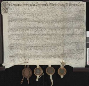 Schuldverschreibung Erzherzog Leopolds von Österreich und der Städte Freiburg, Villingen und Bräumlingen gegenüber dem Basler Domherrn Trudpert von Roggenbach über 2.000 Gulden.