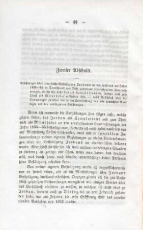 Zweiter Abschnitt. Eröffnungen über eine solche Betheiligung Jordans an den ... revolutionären Unternehmungen ... nebst Aufschluß über die Discrepanzen ... in den vorliegenden Eröffnungen.