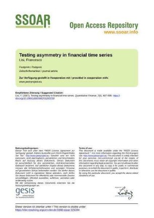 Testing asymmetry in financial time series