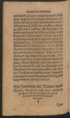 Wie Andolosia mit Rennen unnd Stechen allzeit das best thet/ dardurch grossen danck von Frawen/ aber grossen Neid von etlichen Herren erlanget.