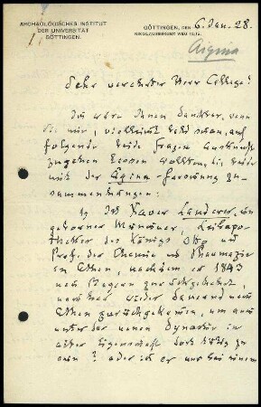 H. Thiersch an DAI Athen