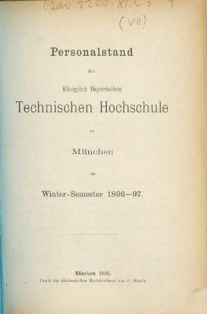 Personalstand. 1896/97