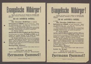 Flugblatt: "Evangelische Mitbürger! Gegenüber dem Versuch...Hermann Hummel!", Fortschrittliche Volkspartei, 1913, Buchdruckerei L. Schönenberger, Triberg