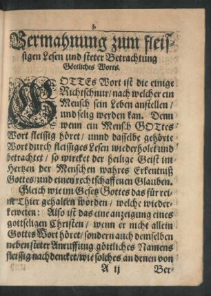 Vermahnung zum fleissigen Lesen und steter Betrachtung Göttliches Worts.