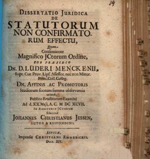 Diss. iur. de statutorum non confirmatorum effectu