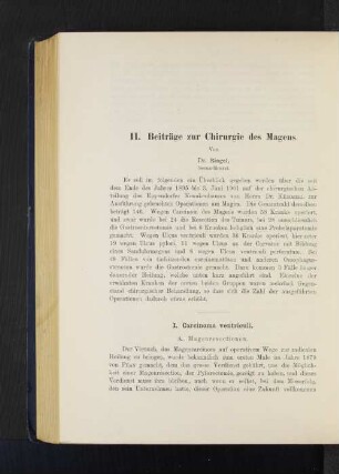 II. Beiträge zur Chirurgie des Magens.