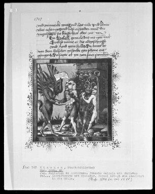 Jacobus Palladini de Anacharano, Prozeß des Teufels Belial mit Christus; der 'Grüne Teufel' — Belial bringt die Abschrift in die Hölle