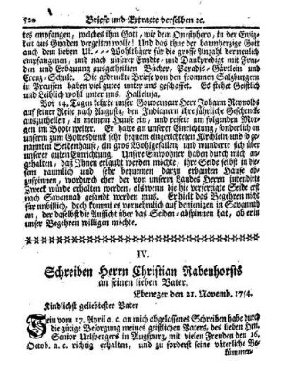 IV. Schreiben Herrn Christian Rabenhorsts an seinen lieben Vater