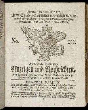 No. 20. Montags, den 16ten May 1763.