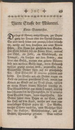 Vierte Stuffe der Mäurerei. Klein-Baumeister