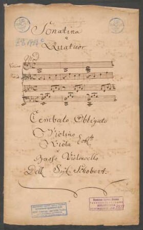 Quartette; vl, vla, vlc, cemb; Es-Dur; DDT 39 Es3