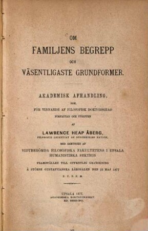 Om familjens begrepp och väsentligaste grundformer : akademisk afhandling