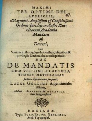 De mandatis cum vel sine clausula theses methodicae