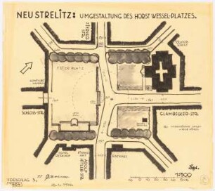 Umgestaltung des Horst-Wessel-Platzes, Neustrelitz: Lageplan 1:500, Vorschlag 3