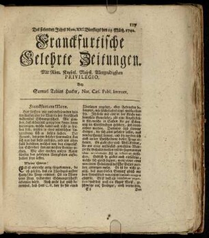 Num. XXI. Dienstags den 13. Märtz. 1742 - Num. XXX. Freytags den 13. April. 1742