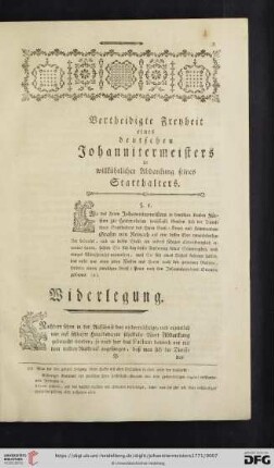 Vertheidigte Freyheit eines deutschen Johannitermeisters